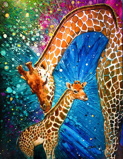 Mother Baby Giraffe Painting