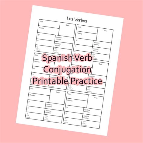 Printable PDF Spanish Conjugation Practices Sheet, 3 Sizes, Letter, A4 ... 