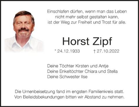 Traueranzeigen Von Horst Zipf Trauerportal Ihrer Tageszeitung