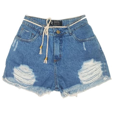 Short Jeans Feminino Rasgado Destroyed Cordão Cintura Alta Shopee Brasil