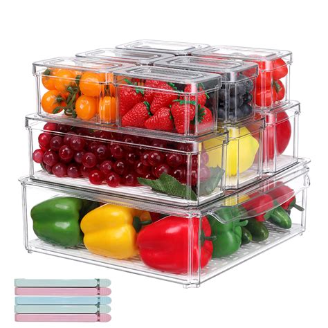 Dznils Fridge Drawers with Lids Stackable Pull Out Fridge Storage ...