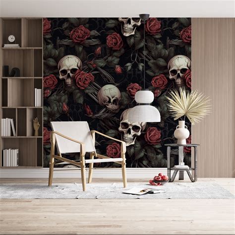 Red Rose Skull Wallpaper, Gothic Skull Wallpaper, Gothic Floral ...