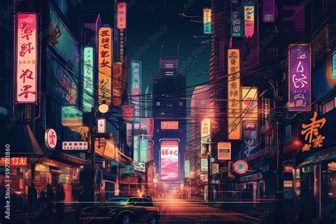 Tokyo Cyberpunk Street Scene, Vintage Tokyo Cyberpunk Poster Retro ...