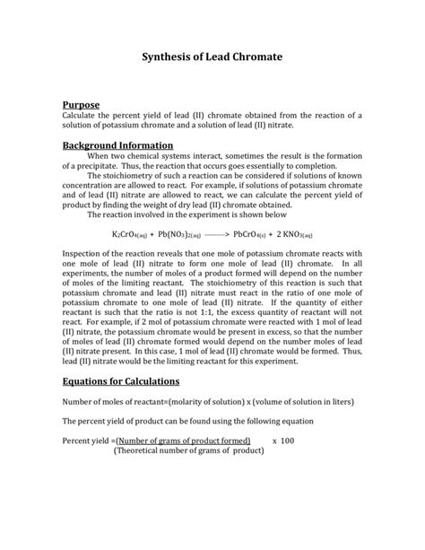 Synthesis of Lead Chromate Lab