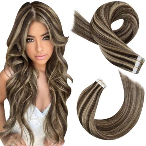 Moresoo Tape In Extensions Human Hair Brown Highlighted With Blonde