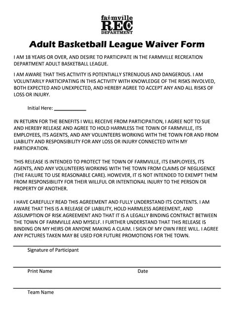 Youth Basketball Waiver Form Template Fill Out Sign Online Dochub