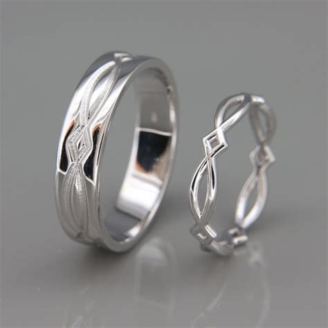 His And Hers Celtic Wedding Band Set White Gold Eternity Etsy