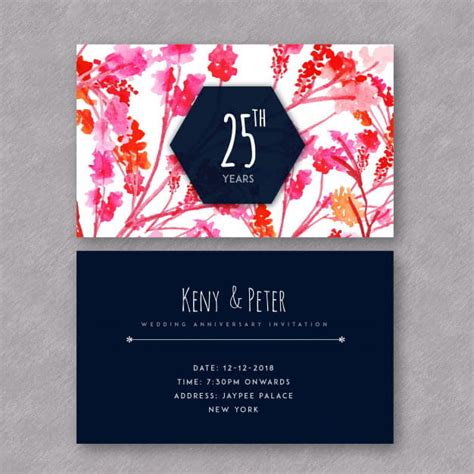 Watercolor Floral Wedding Anniversary Invitation Cards Eps Vector