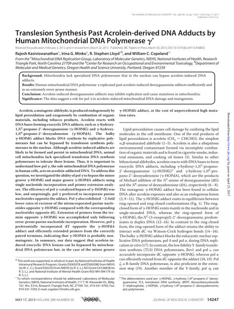 Pdf Translesion Synthesis Past Acrolein Derived Dna Adducts By Human