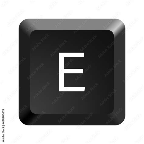 Black computer keyboard key Letter E. Button icon vector illustration ...