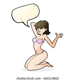 Cartoon Sexy Bikini Girl Speech Bubble Stock Illustration