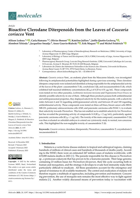 Pdf Bioactive Clerodane Diterpenoids From The Leaves Of Casearia