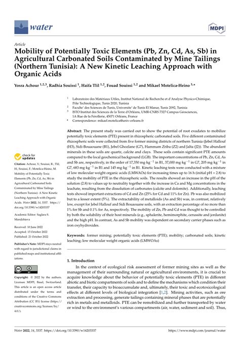 Pdf Mobility Of Potentially Toxic Elements Pb Zn Cd As Sb In Agricultural Carbonated