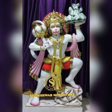 Golden Gold Plated Lord Veer Bajranbali Hanuman Marble Statue For