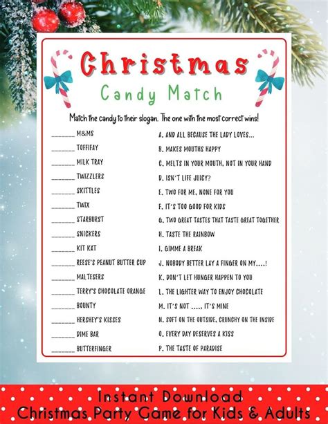 Christmas Candy Match Game Holiday Party Game Christmas Printable