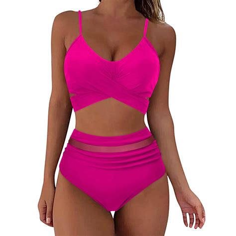 Womens Swimsuits Mesh High Waist Bikini Push Up Two Piece Vintage Retro