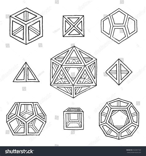 Vector Black Outline Hand Drawn Monochrome Platonic Solids Tetrahedron