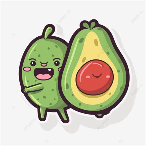 Cute Kawaii Characters Avocado Vector Avacado Sticker Cartoon Png