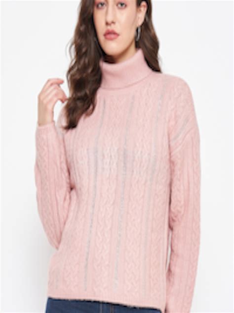 Buy Madame Cable Knit Self Design Turtle Neck Pullover Sweaters For