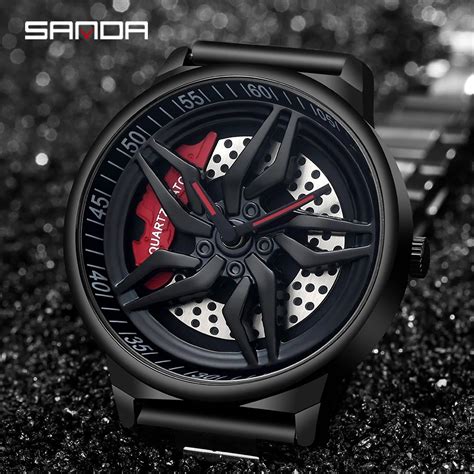 Sanda New Unique Real 3d Model Spinning Car Wheel Hub Watch Luxury