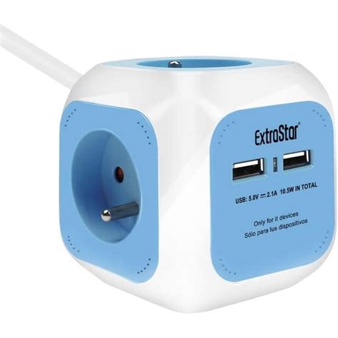 Multiprise USB Cube Bloc Multiprises Avec 4 Prises Et 2 Ports USB