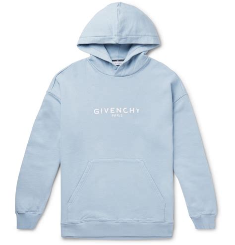 Givenchy Logo Print Loopback Cotton Jersey Hoodie Light Blue Givenchy