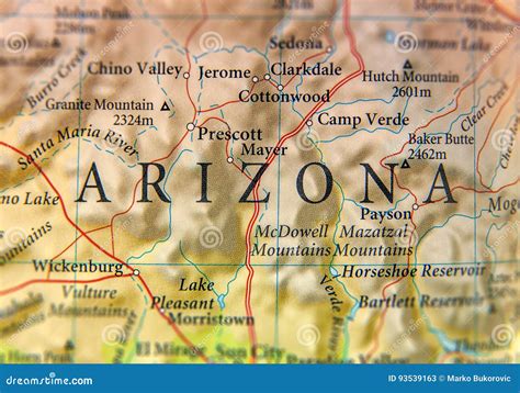 Geographic Map Of Arizona State Close Stock Image Image Of Travel