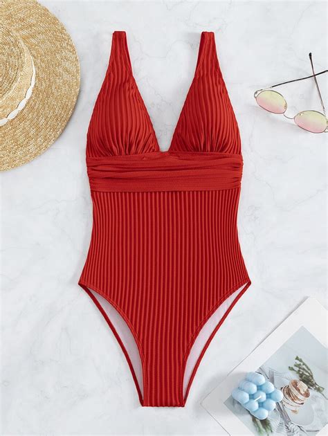 SHEIN Swim Maillot de bain une pièce unicolore à ruché Mode en ligne