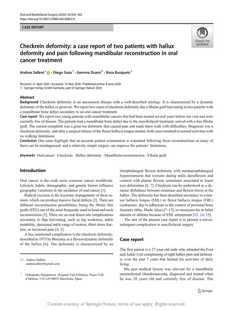 Checkrein Deformity A Case Report Of Two Patients With Hallux