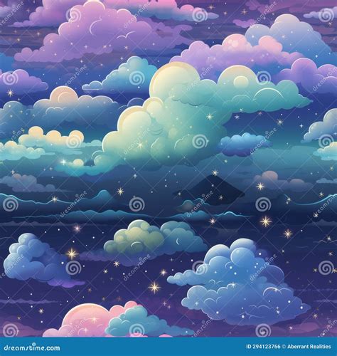 Cartoon Clouds and Stars in the Night Sky Stock Illustration ...