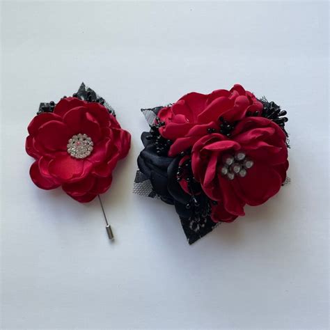 Red And Black Wrist Corsage Or Boutonnière Etsy