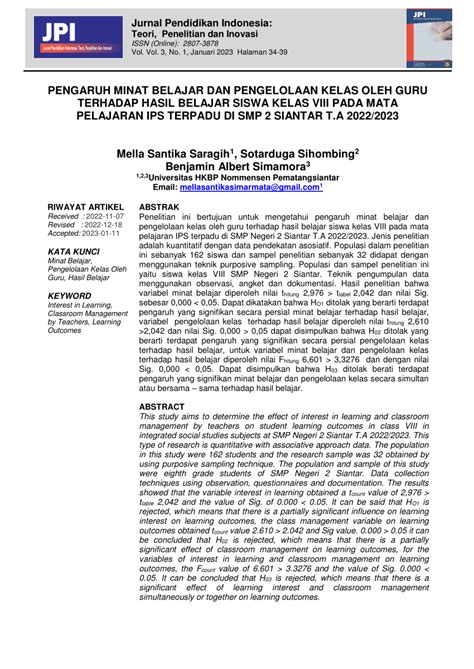 Pdf Pengaruh Minat Belajar Dan Pengelolaan Kelas Oleh Guru Terhadap