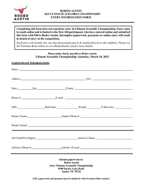 Fillable Online Rodeo Austin Calf Scramble Entry Form Pdf Fax Email