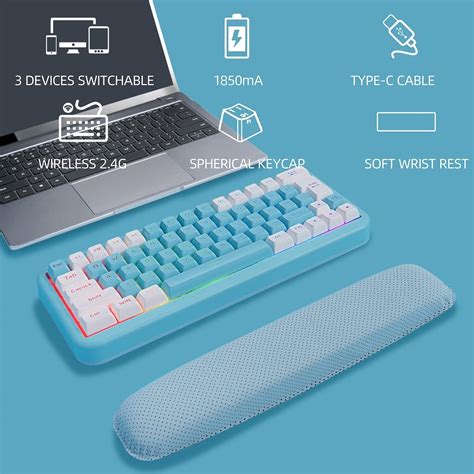 %60 Wireless Gaming Keyboard Rechargeable 2000mAh 2.4G LED Backlit ...