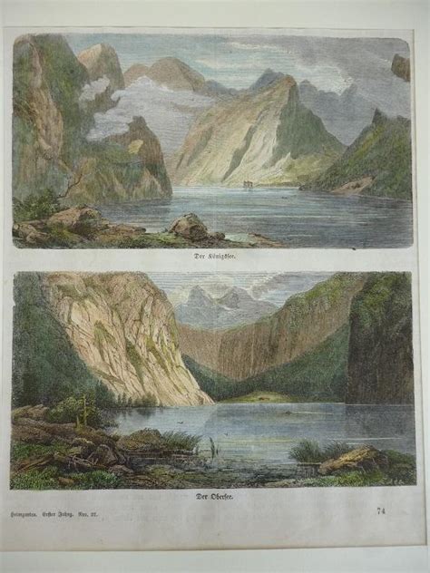 Orig kolorierter Holzstich K Der Königssee Der Obersee 1850