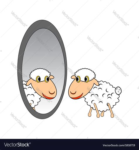 A funny cartoon sheep looking in mirror Royalty Free Vector