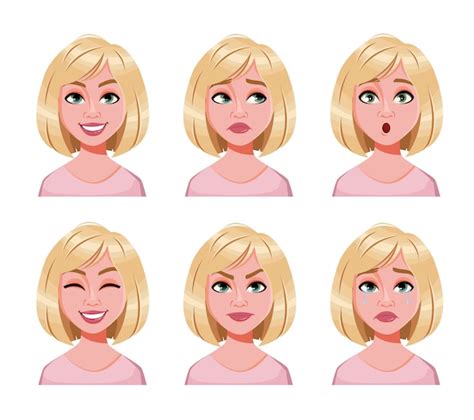 Premium Vector Face Expressions Of Cute Blonde Woman