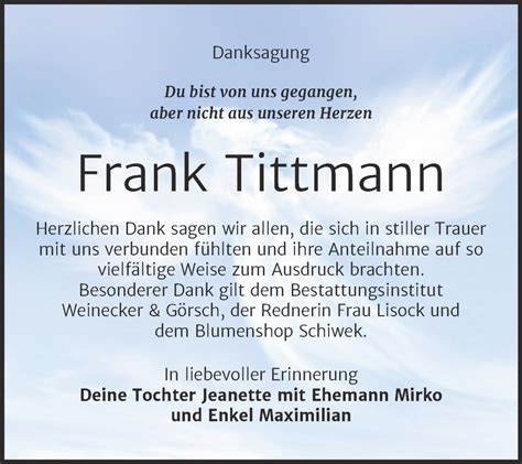 Traueranzeigen Von Frank Tittmann Abschied Nehmen De