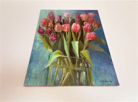 Spring Gift, Original Tulip Oil Painting, Tulip Flower on Canvas, - Etsy