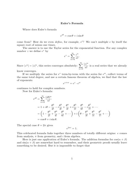 Euler s Formula Where does Euler s formula eiθ cosθ isinθ come