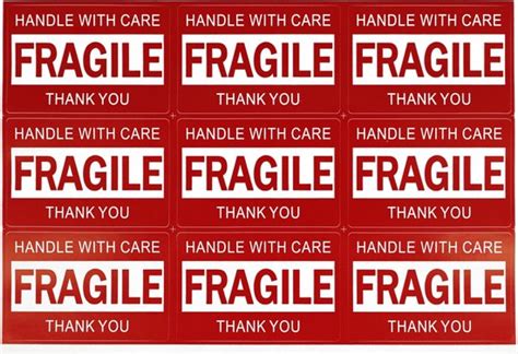 45x Fragile Verhuis Stickers Breekbaar Etiketten 50mm X 76 2mm Handle