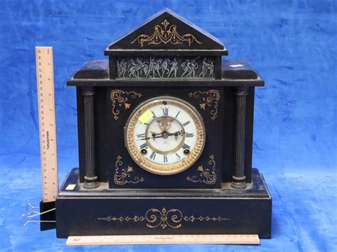 Lot Ansonia Clock Co Usa Marble Mantle Clock With Gold Gilt And Picture