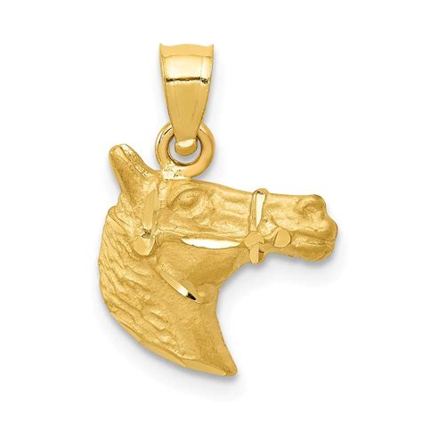 14k Yellow Gold Satin And Diamond Cut Horse Head Pendant The Black