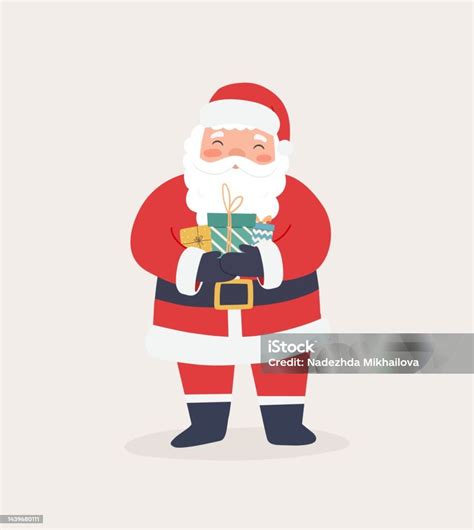 Funny Santa Claus Character With Ts Cartoon Vector Illustration