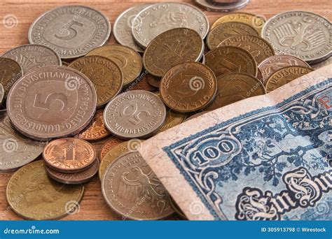 Coins Of The Former Currency Deutsche Mark In Germany Stock Photo