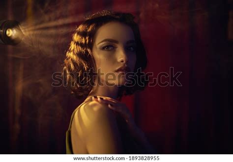 Стоковая фотография Portrait Charming Brunette Girl Dark