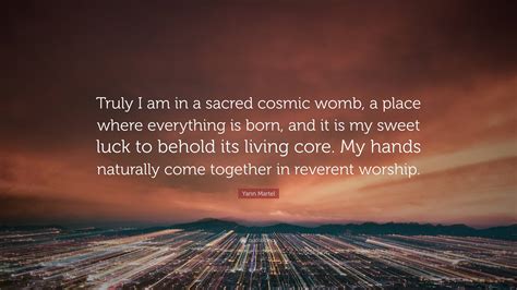 Yann Martel Quote: “Truly I am in a sacred cosmic womb, a place where ...
