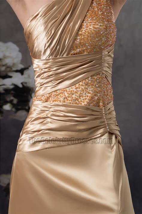 Sexy Gold One Shoulder Evening Gown Prom Military Ball Dresses