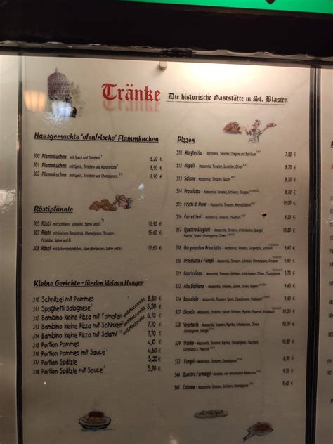 Speisekarte Von Zur Tr Nke Restaurant Sankt Blasien Todtmooser Str