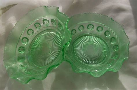 Vintage Green Depression Glass Fruit Bowls Set Of Two